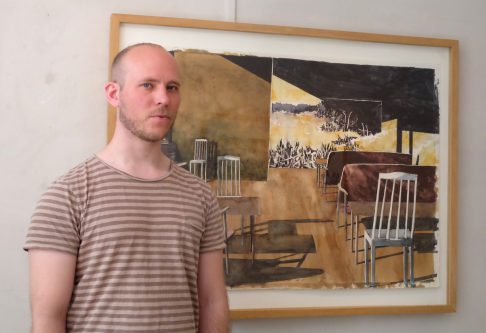 Erik Söderholm visar vått måleri i 7B